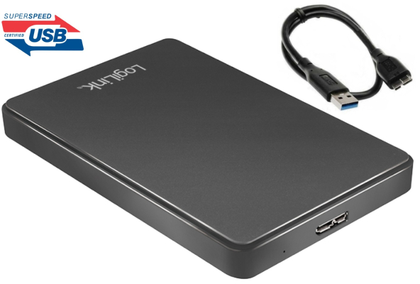 2.5" (6,35cm) LogiLink USB 3.0 Festplattengehäuse LED Anzeige, Schwarz (für SATA HDD / SSD)