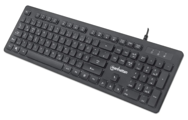 Manhattan Ultraflache Multimedia-Gaming-Tastatur, schwarz, LEDs RGB, USB, DE