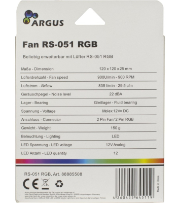 120mm Inter-Tech Argus RS-051 RGB, Gehäuselüfter