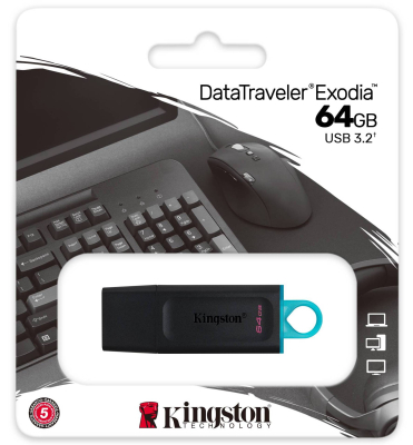 64GB Kingston DataTraveler Exodia USB-Stick USB 3.2 Gen1 (Schwarz / Türkis)